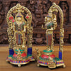 Brass Lakshmi & Vishnu Statue in Mahayaksh Frame, Adorned with Semi-Precious Stones, 16"