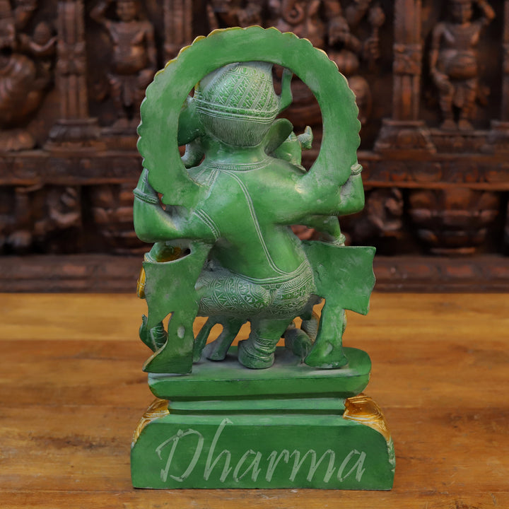 Brass Ganesh Idol, Green Patina and Golden Finish 17" back view