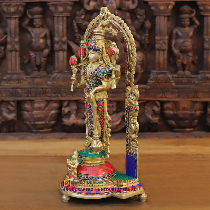 Brass Vishnu Standing With Frame,Stone work 16"