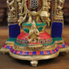 Brass Vishnu Statue in Ornate Frame with Hanuman and Stone Inlay, Gold Finish 16"