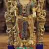 Brass Lakshmi & Vishnu Statue in Mahayaksh Frame, Adorned with Semi-Precious Stones, 16"