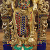 Brass Vishnu Statue in Ornate Frame with Hanuman and Stone Inlay, Gold Finish 16"