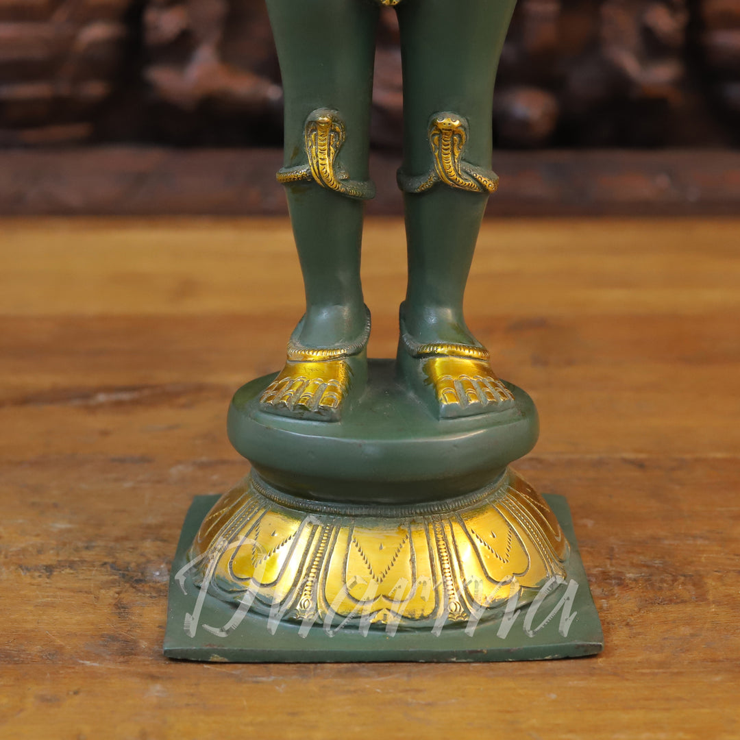 Brass Garuda Idol, Namaskar Position, Green Patina & Golden Finish 22"