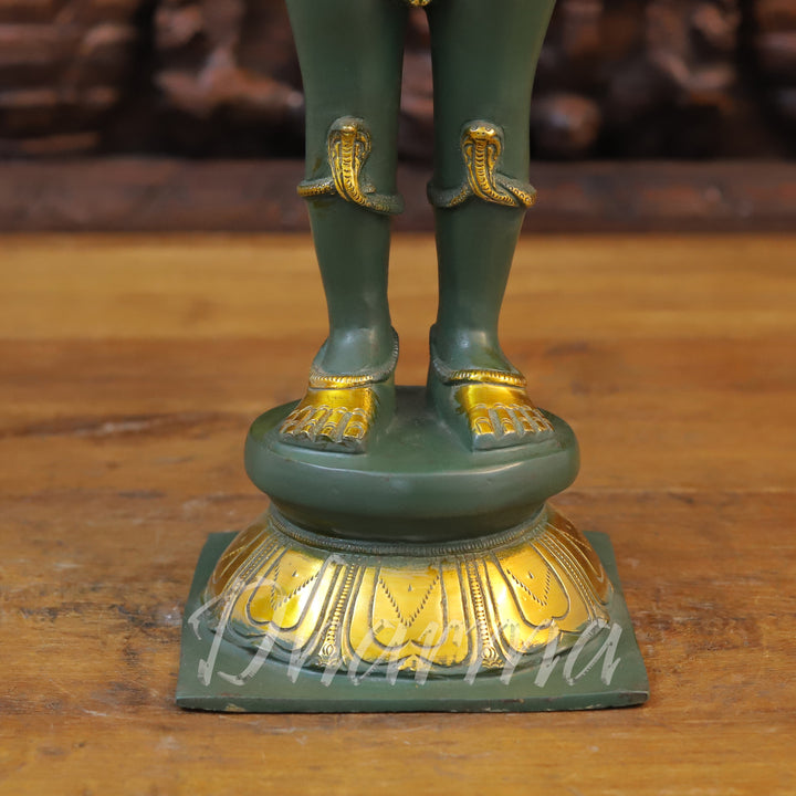 Brass Garuda Idol, Namaskar Position, Green Patina & Golden Finish 22"