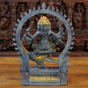 Brass Kartikeya Idol, Seated on a Peacock, Black patina & Golden Finish 17.5" back view