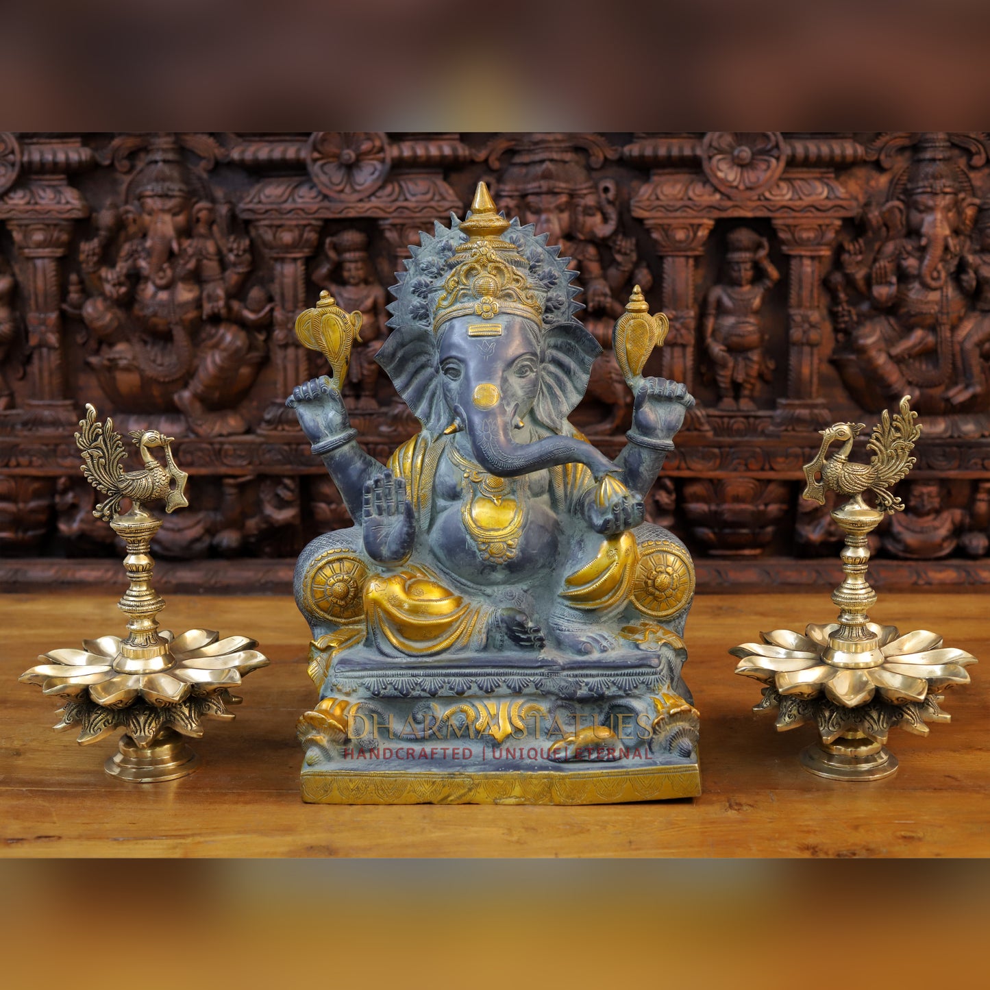 Brass Ganesh , Black patina & Golden finish 19"