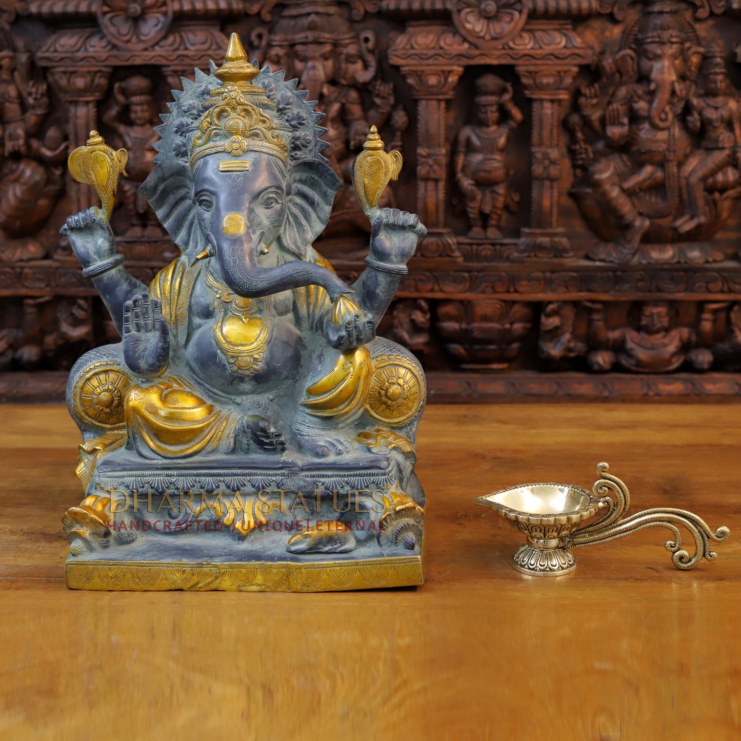 Brass Ganesh , Black patina & Golden finish 19"
