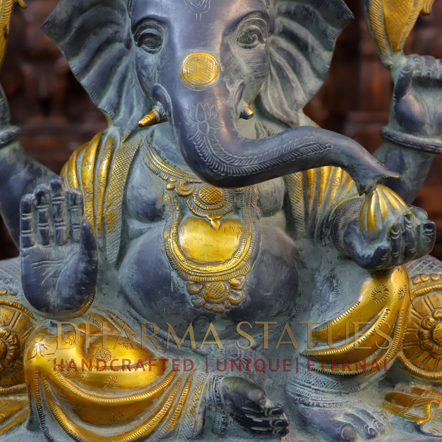 Brass Ganesh , Black patina & Golden finish 19"