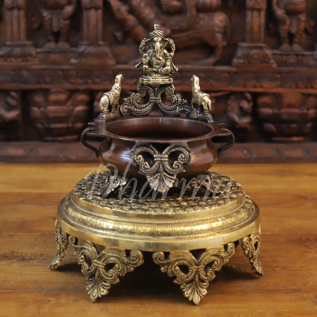 Brass Ganesh Urli, Home Decor, Copper Finish 7.5"