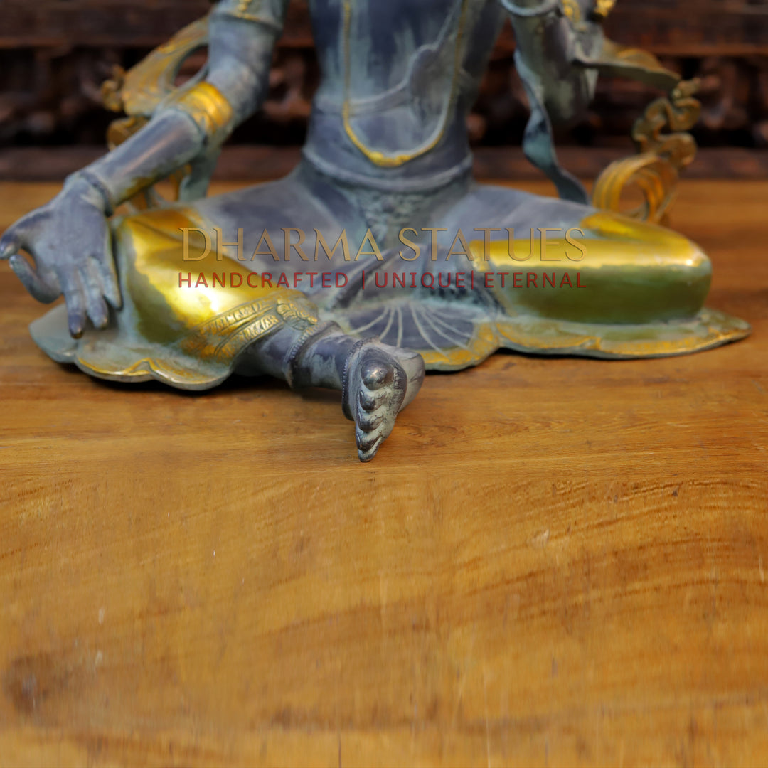 Brass Tara Idol, Seated, Black patina & Golden Finish 28"