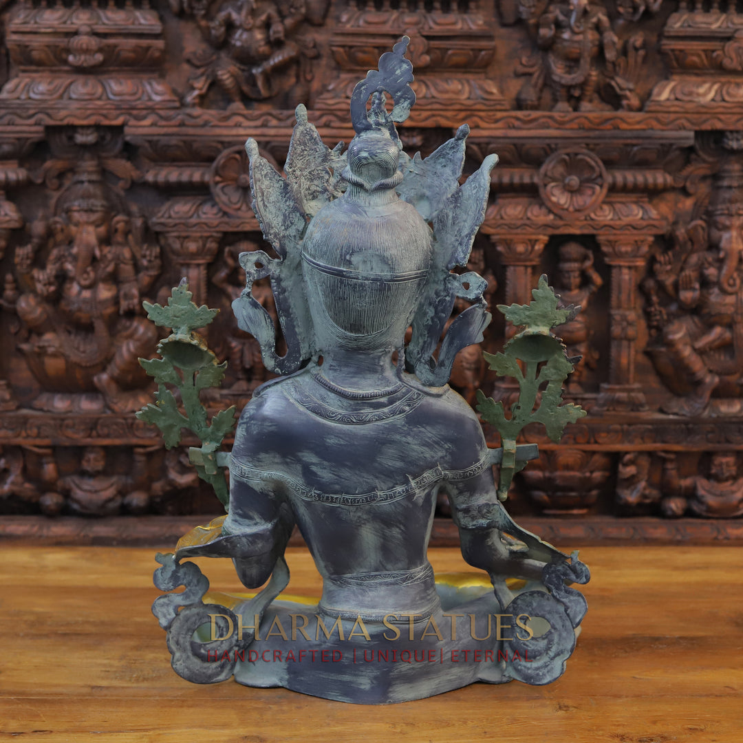 Brass Tara Idol, Seated, Black patina & Golden Finish 28" back view