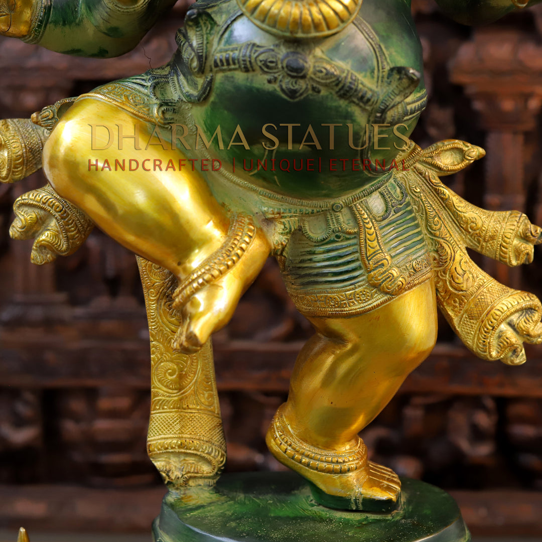 Brass Ganesh Dancing , Green And Gold Finish 30"