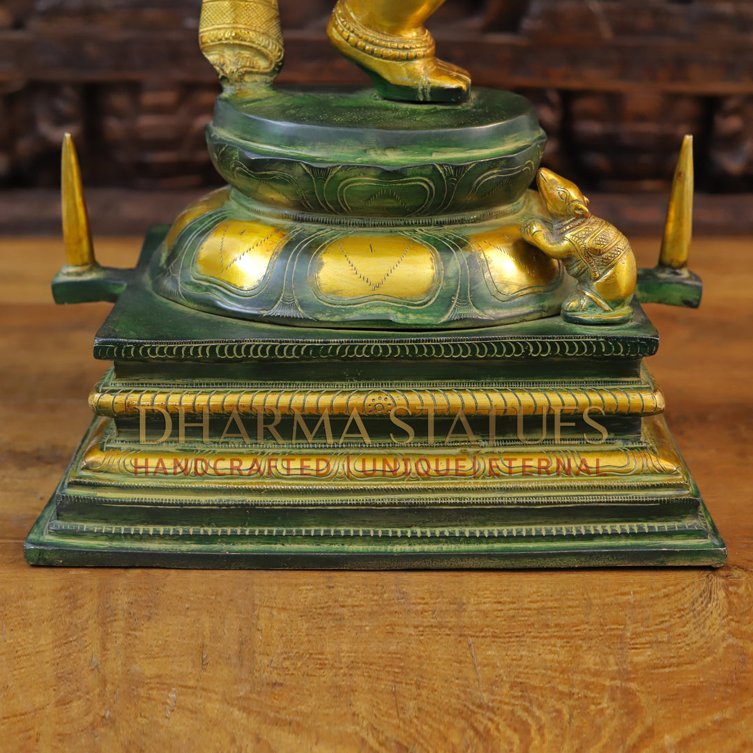 Brass Ganesh Dancing , Green And Gold Finish 30"