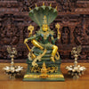 Brass Vishnu Statue Seated on Sheshnaag, ( Abhishekam Posture) Green patina & Golden Finish 29"