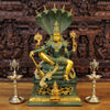 Brass Vishnu Statue Seated on Sheshnaag, ( Abhishekam Posture) Green patina & Golden Finish 29"