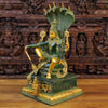 Brass Vishnu Idol, Seated on Sheshnag, Green patina & Golden Finish 29" side view