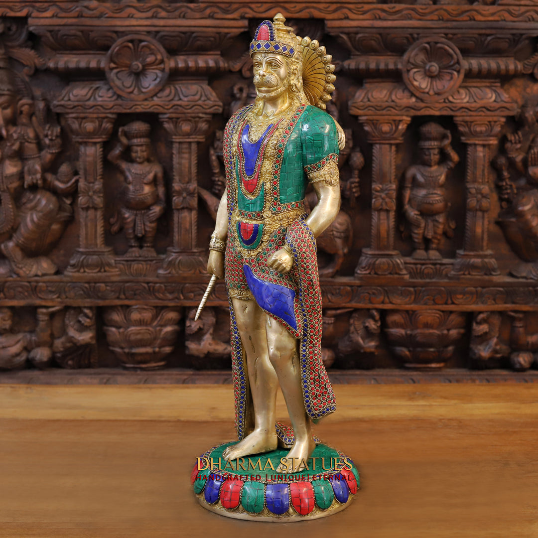 Brass Lord Hanuman Idol, Standing, Golden and Stone Finish 23"