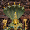 Brass Vishnu Statue Seated on Sheshnaag, ( Abhishekam Posture) Green patina & Golden Finish 29"