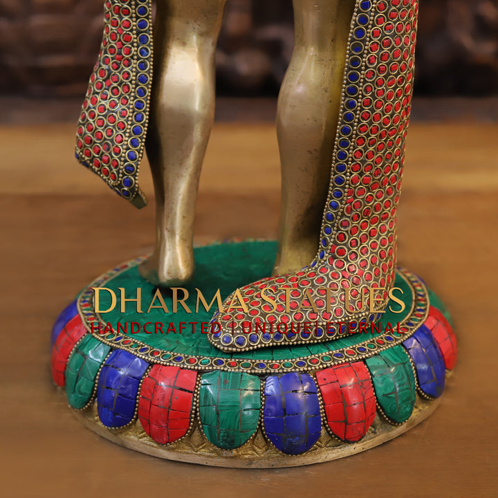 Brass Lord Hanuman Idol, Standing, Golden and Stone Finish 23"