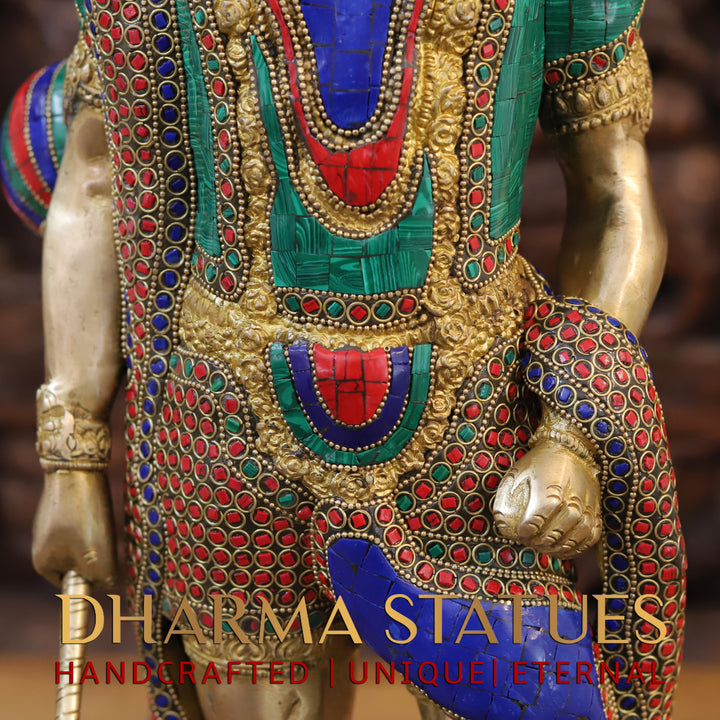 Brass Lord Hanuman Idol, Standing, Golden and Stone Finish 23"