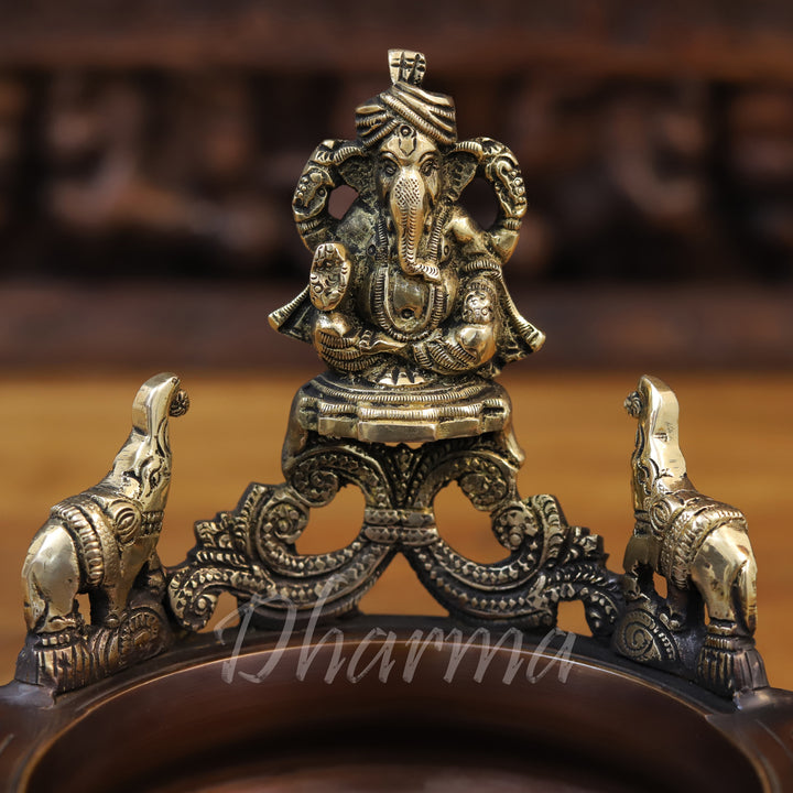 Brass Ganesh Urli, Home Decor, Copper Finish 7.5"