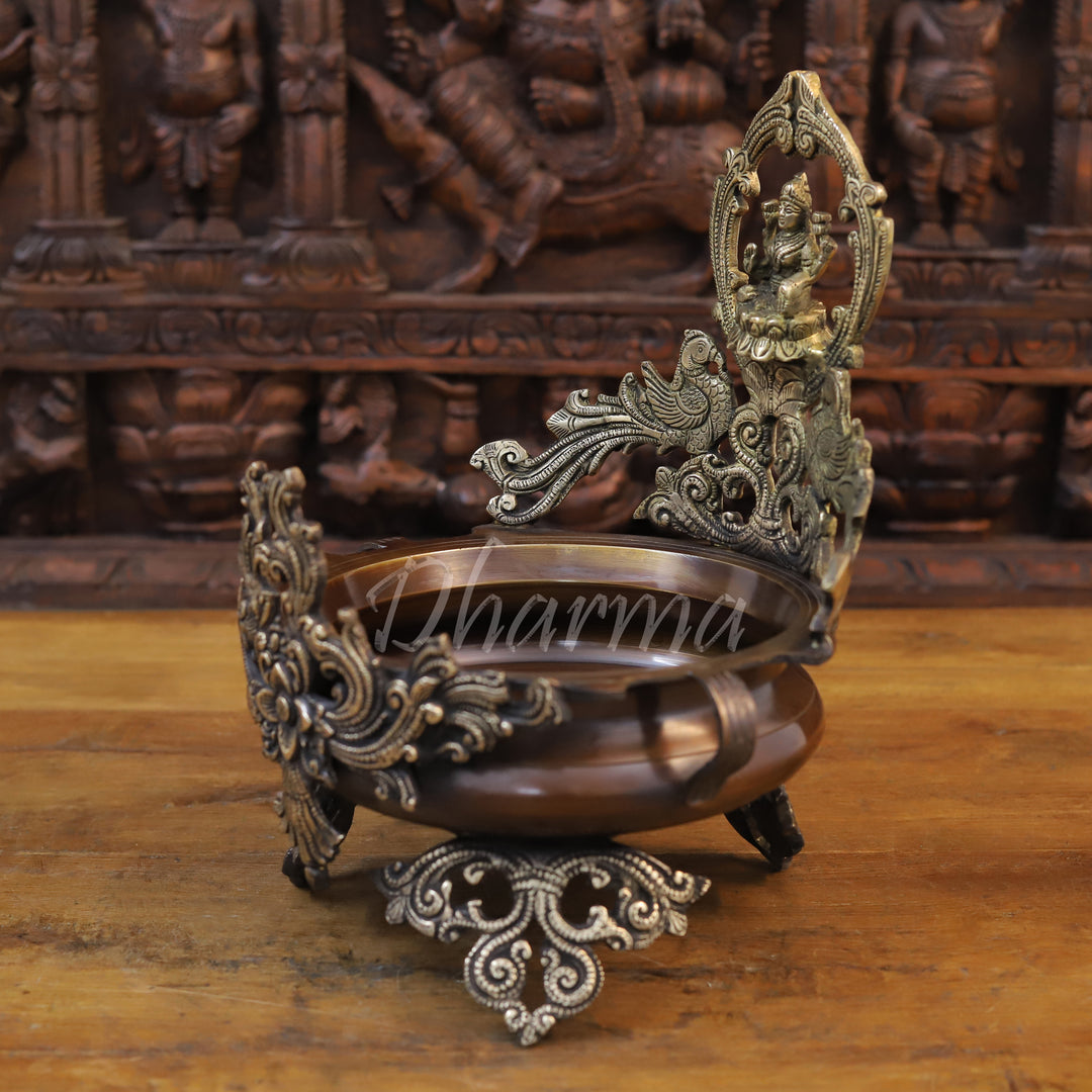 Brass Lakshmi Urli, Embrace Spiritual Serenity, Golden and Copper Finish 13.5"