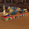 Brass Buddha Idol, Buddha Resting, Golden and Stone work 9" side view