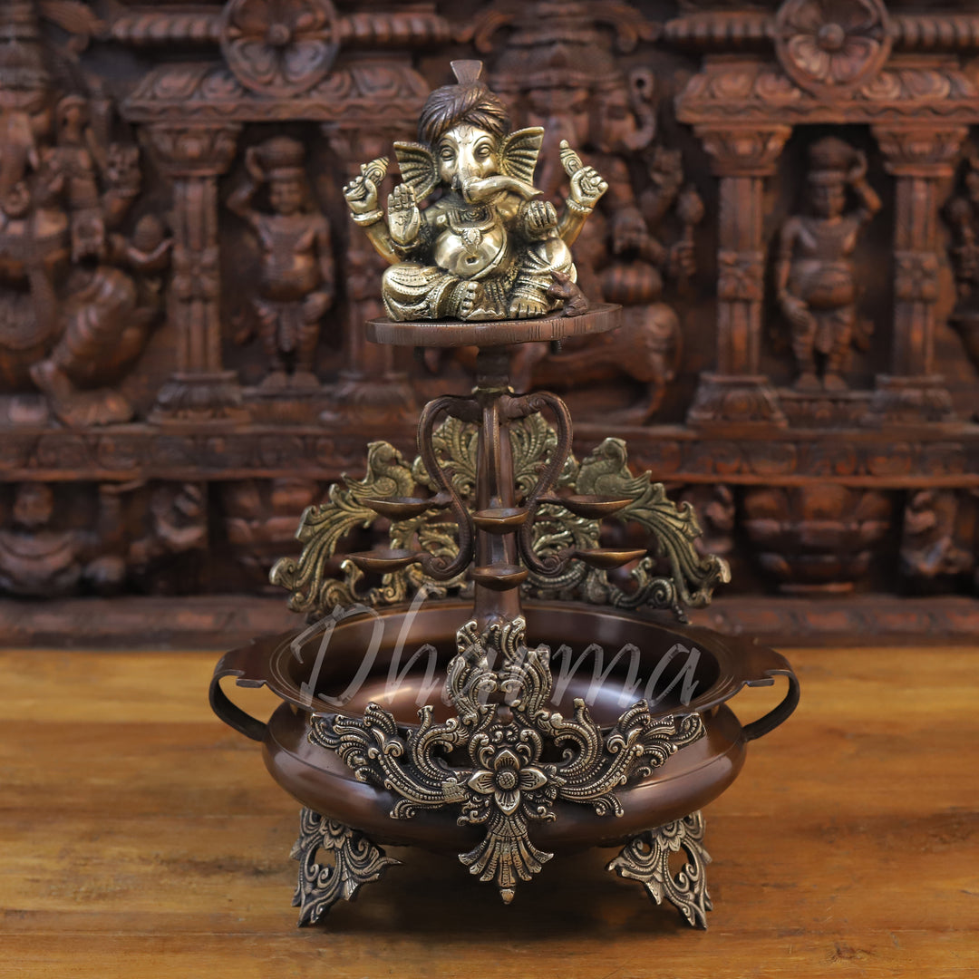 Brass Ganesh Urli, A Regal Addition to Your Decor, Golden and Copper 20"