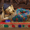 Brass Buddha Idol, Buddha Resting, Golden and Stone work 9"