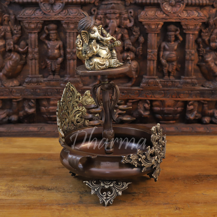 Brass Ganesh Urli, A Regal Addition to Your Decor, Golden and Copper 20"