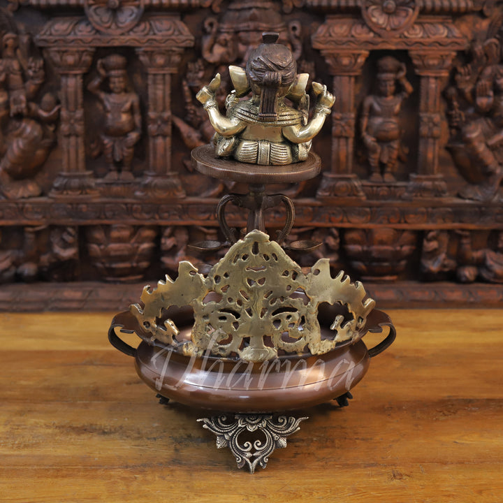 Brass Ganesh Urli, A Regal Addition to Your Decor, Golden and Copper 20"