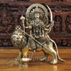 Brass Durga Idol, Sitting on a Lion, Embodiment of Power & Grace, Antique Gold Finish 22"