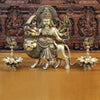 Brass Durga Statue, Seated on a Lion, Divine Power & Elegance, Antique Golden Finish 23.5"