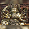 Brass Durga Statue, Seated on a Lion, Divine Power & Elegance, Antique Golden Finish 23.5"