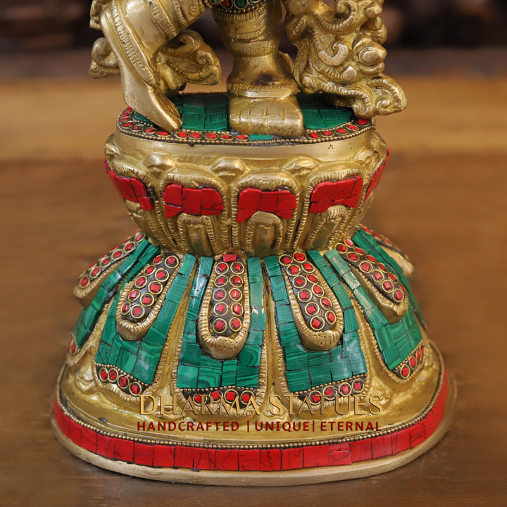 Brass Lord Krishna Playing Flute Statue – Adorned with Semi-Precious Stones, Gold Finish, 24"