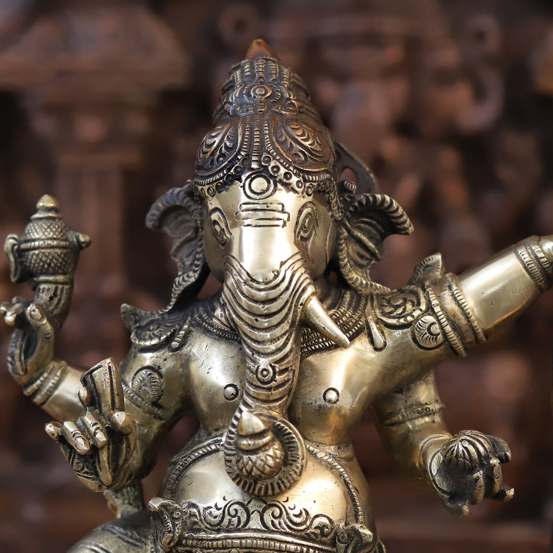 Brass Ganesh On Snake (Kalinga Ganesha) Fine Copper and Golden Finish, 19"