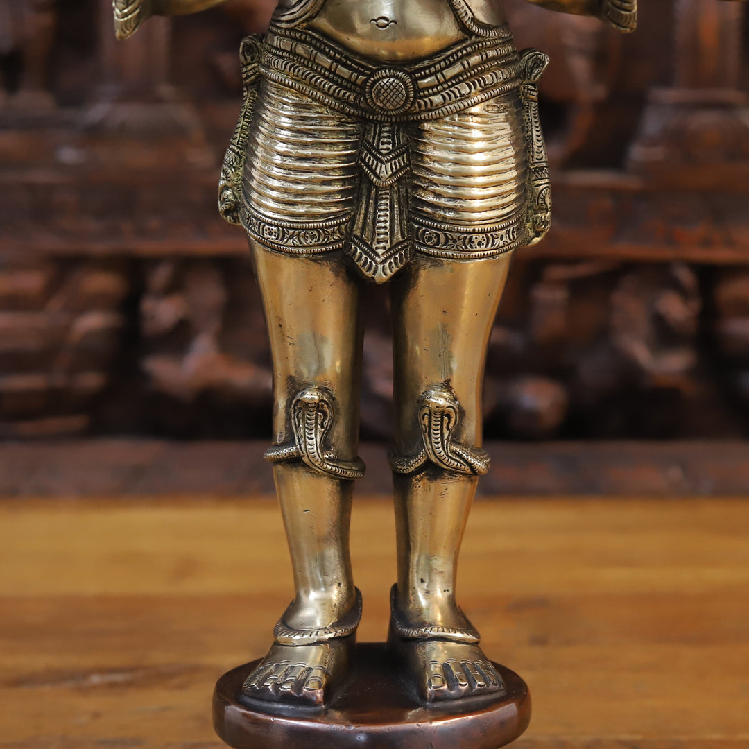 Brass Garuda Idol, Standing in Namaskar Pose, Fine Golden Finish 22"