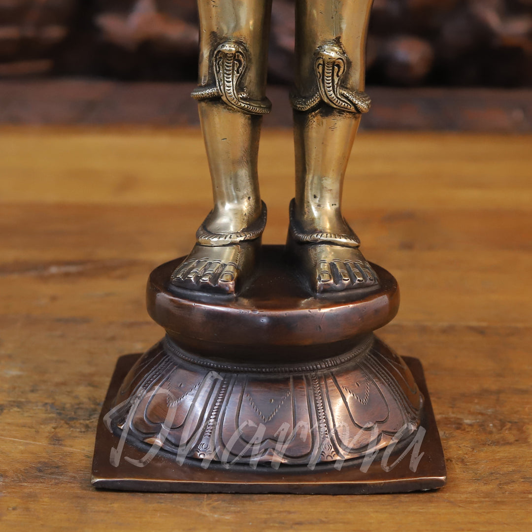 Brass Garuda Idol, Standing in Namaskar Pose, Fine Golden Finish 22"