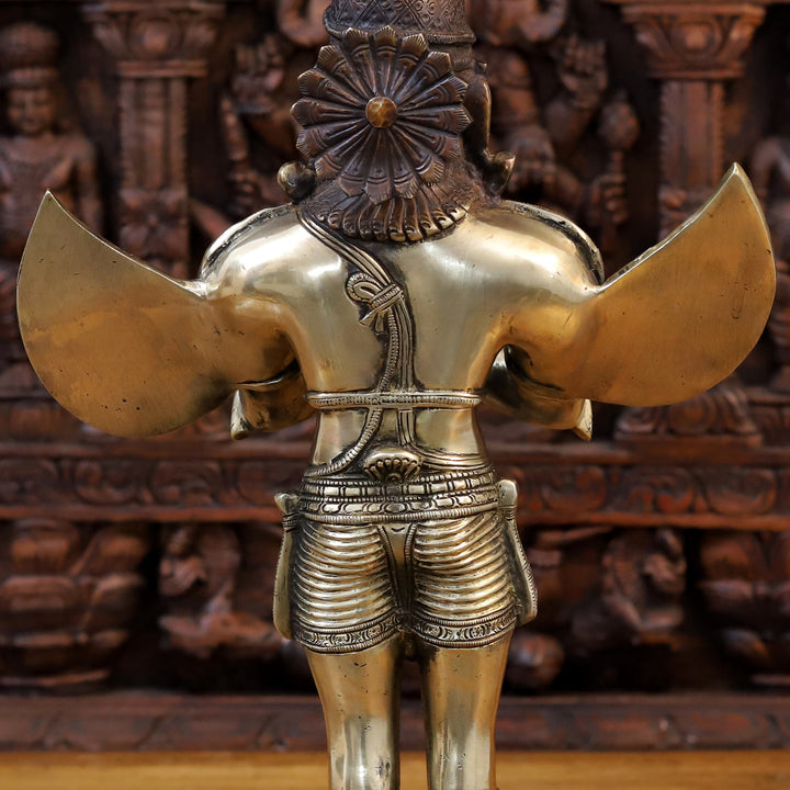 Brass Garuda Idol, Standing in Namaskar Pose, Fine Golden Finish 22"