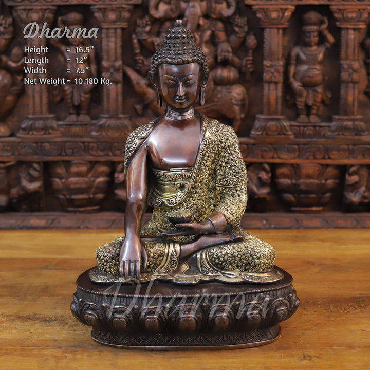 Brass Lord Buddha, Bronze Finish 16.5"