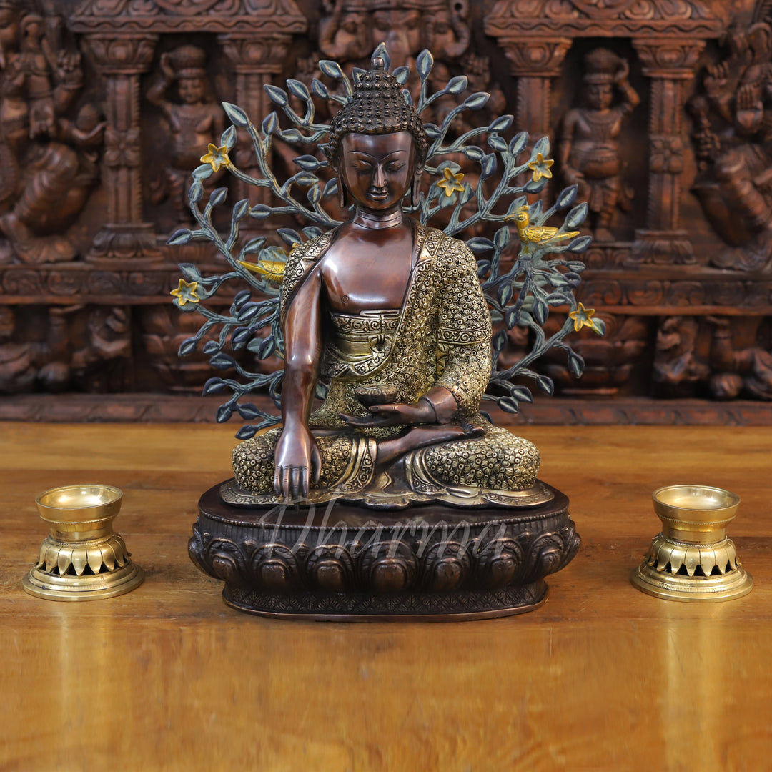 Brass Lord Buddha, Bronze Finish 16.5"