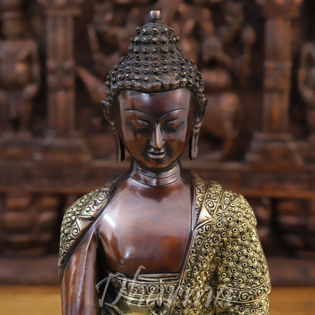 Brass Lord Buddha, Bronze Finish 16.5"