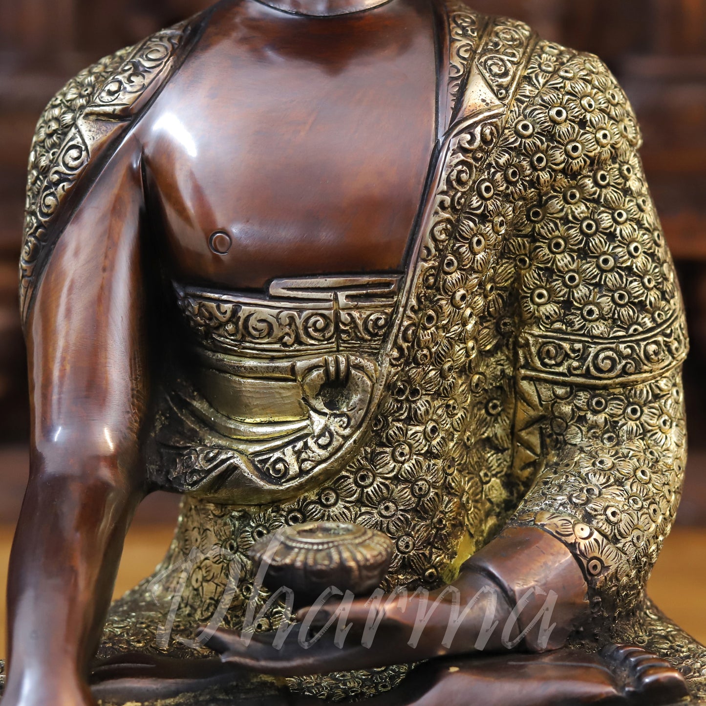Brass Lord Buddha, Bronze Finish 16.5"