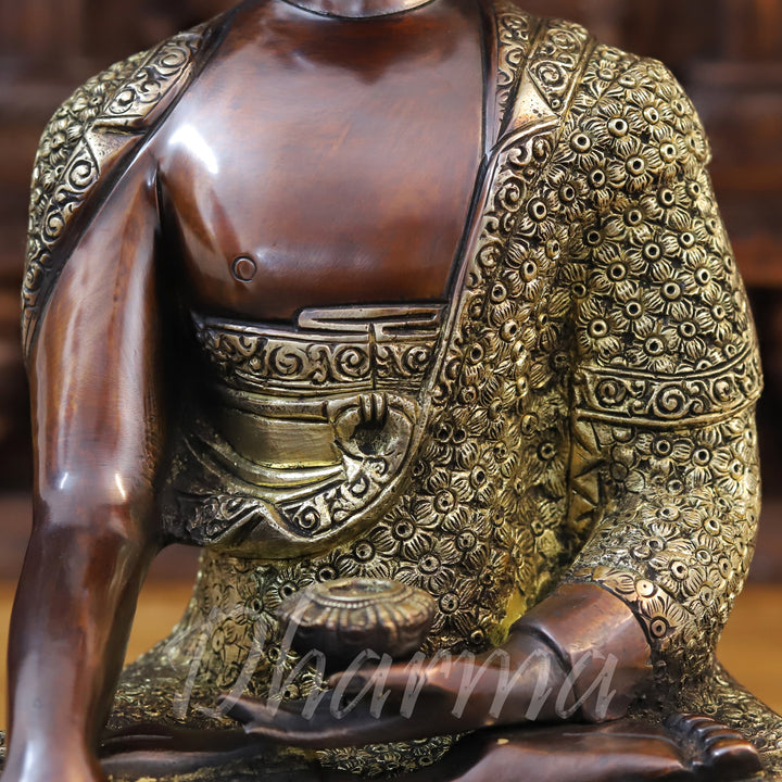 Brass Lord Buddha, Bronze Finish 16.5"