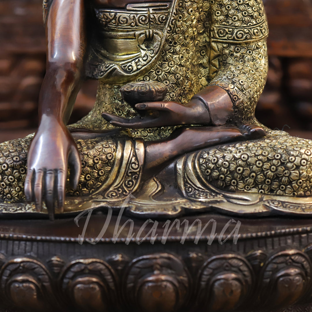 Brass Lord Buddha, Bronze Finish 16.5"