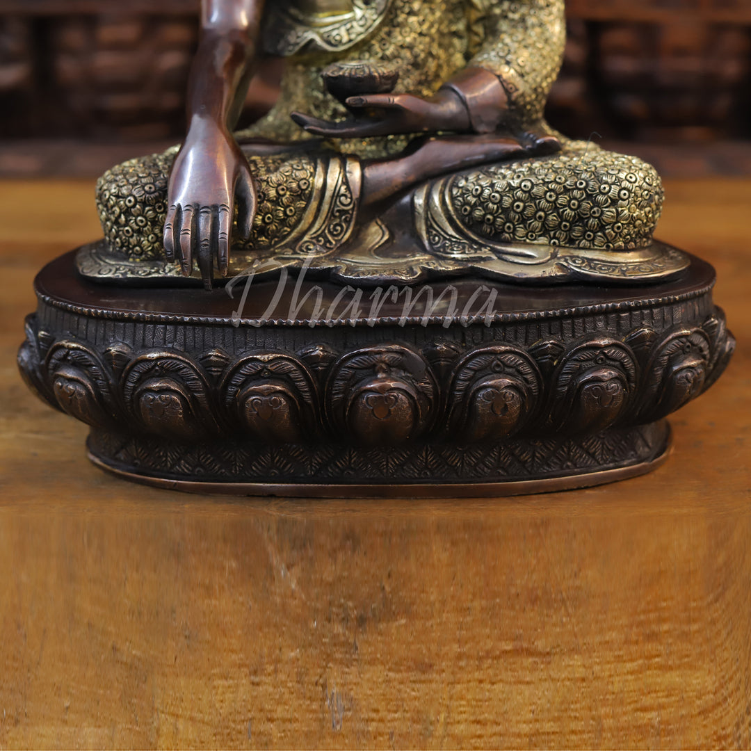 Brass Lord Buddha, Bronze Finish 16.5"