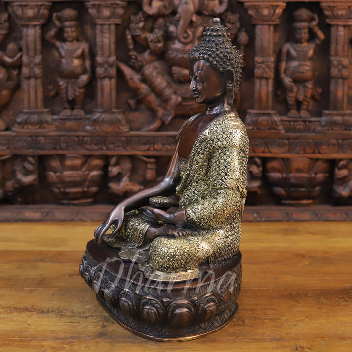 Brass Lord Buddha, Bronze Finish 16.5"