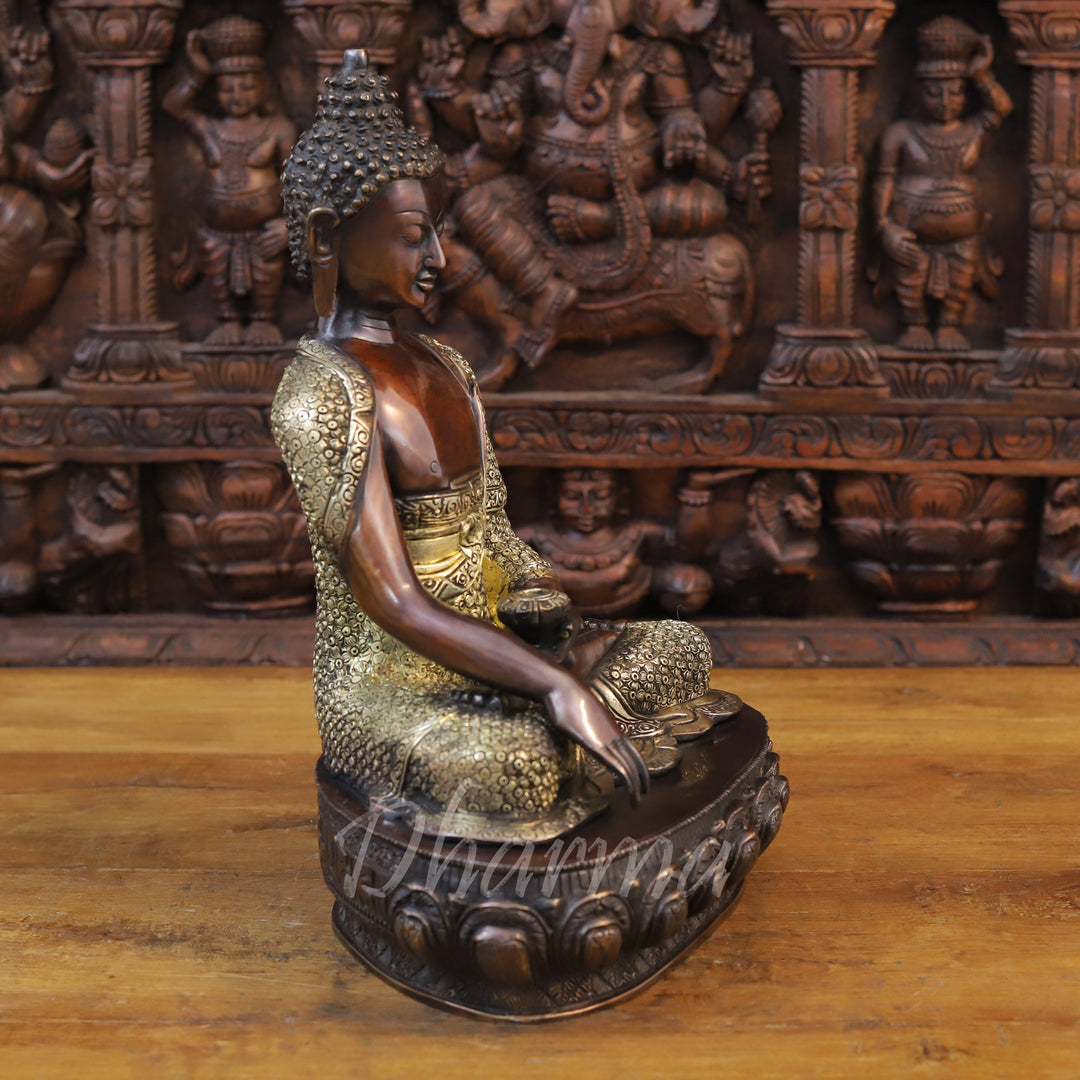 Brass Lord Buddha, Bronze Finish 16.5"