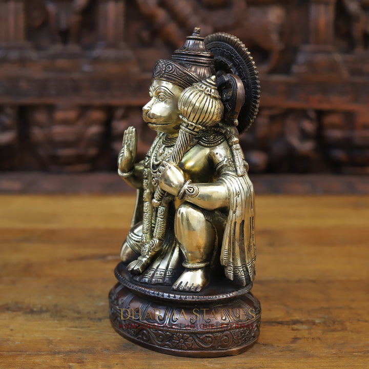 Brass Hanuman Idol, Seated in a Blessing Posture, Copper & Golden Finish 10.5"