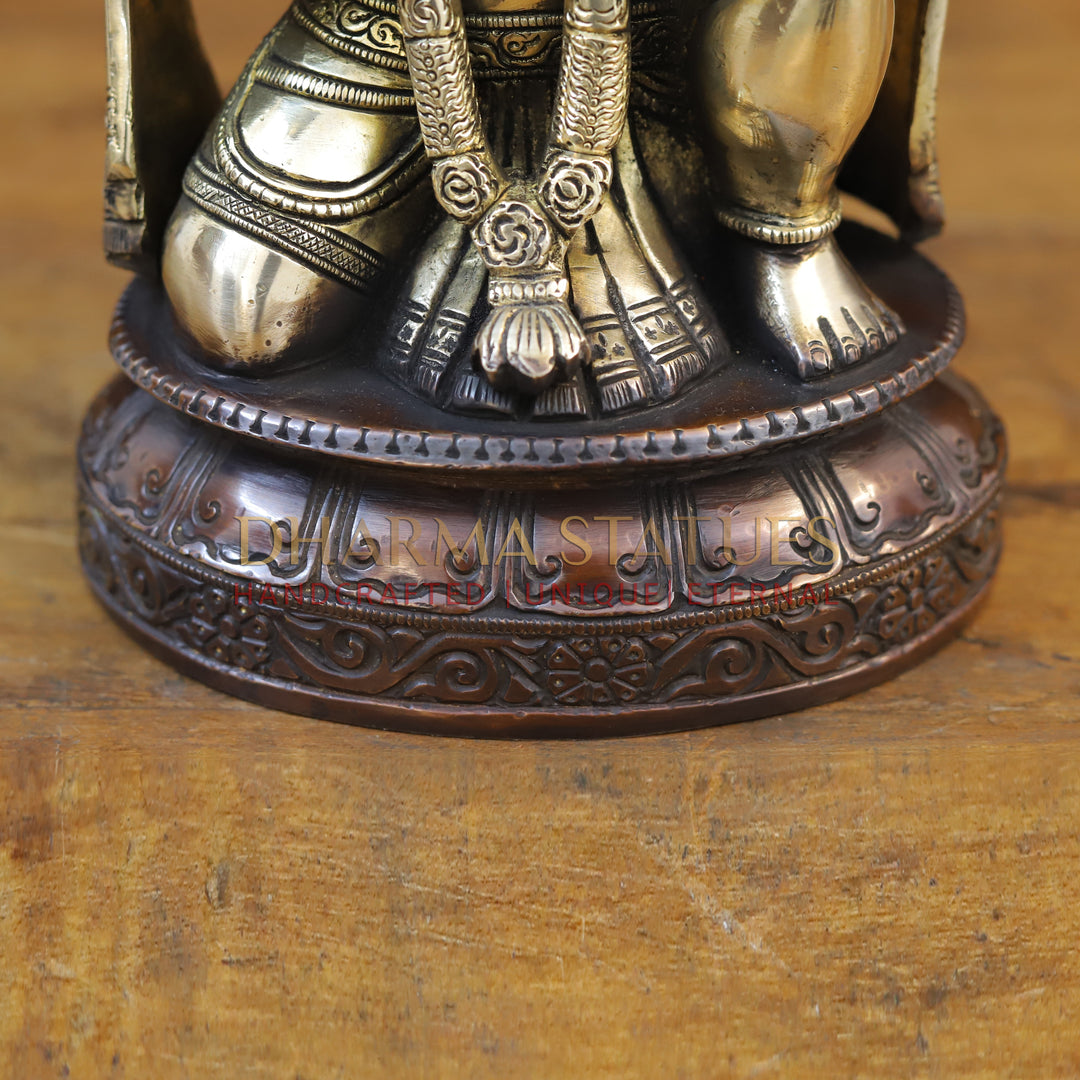 Brass Hanuman Idol, Seated in a Blessing Posture, Copper & Golden Finish 10.5"